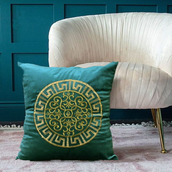 Velvet Embroidered Cushion Cover- Saffronize