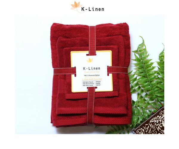 K-Linen Towel Set Collection - Maroon
