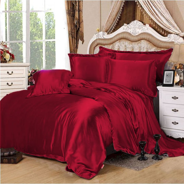 4 Pcs Satin Silk Bed Set - Red