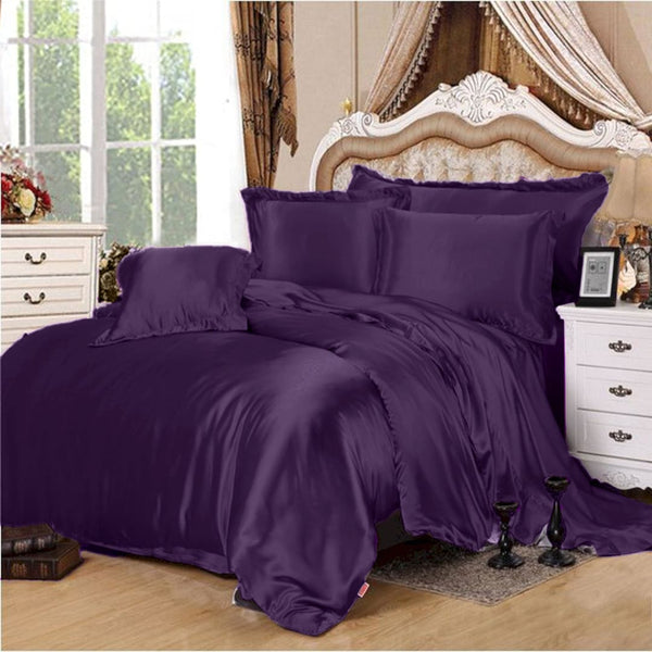 4 Pcs Satin Silk Bed Set - Plum Purple
