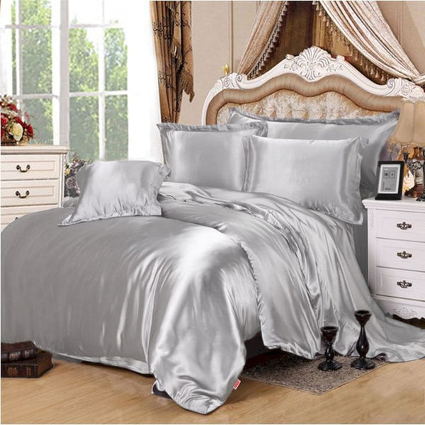 4 Pcs Satin Silk Bed Set - Grey