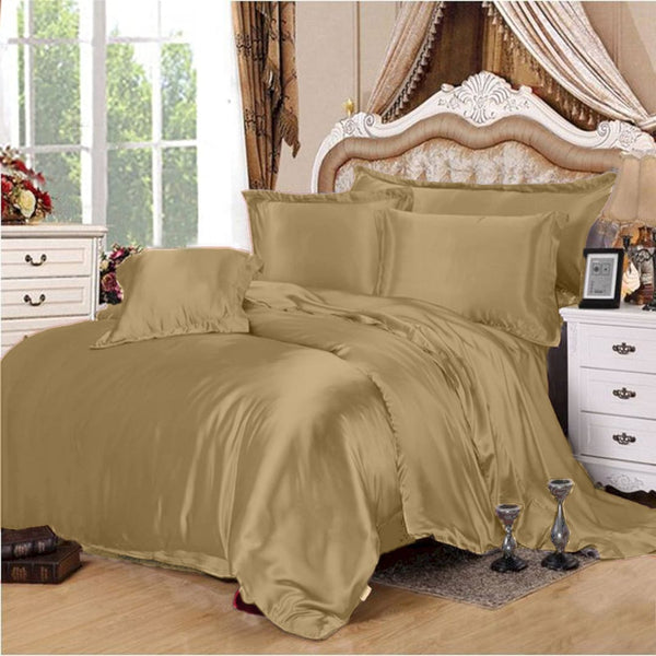 4 Pcs Satin Silk Bed Set - Golden