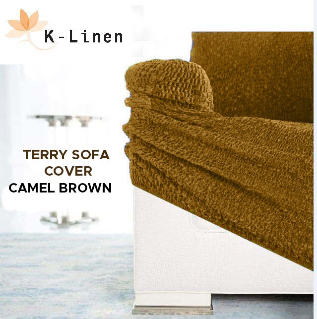 Premium Terry Sofa Cover - Camel Brown