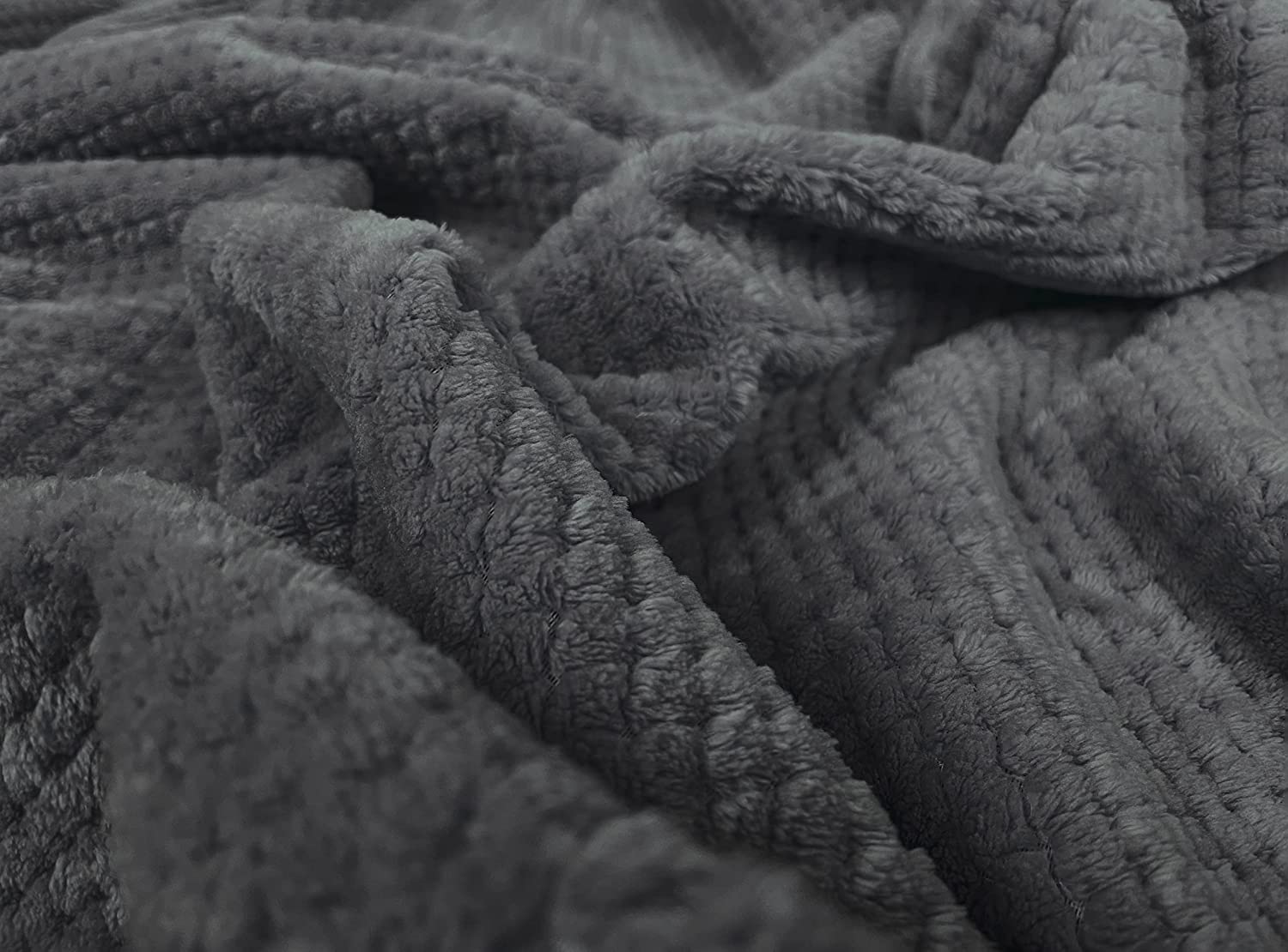 Waffle Fleece Blanket / Bed Spread - Grey