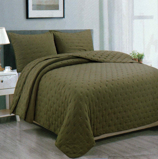 Velvet Bed Spread - Olive Green