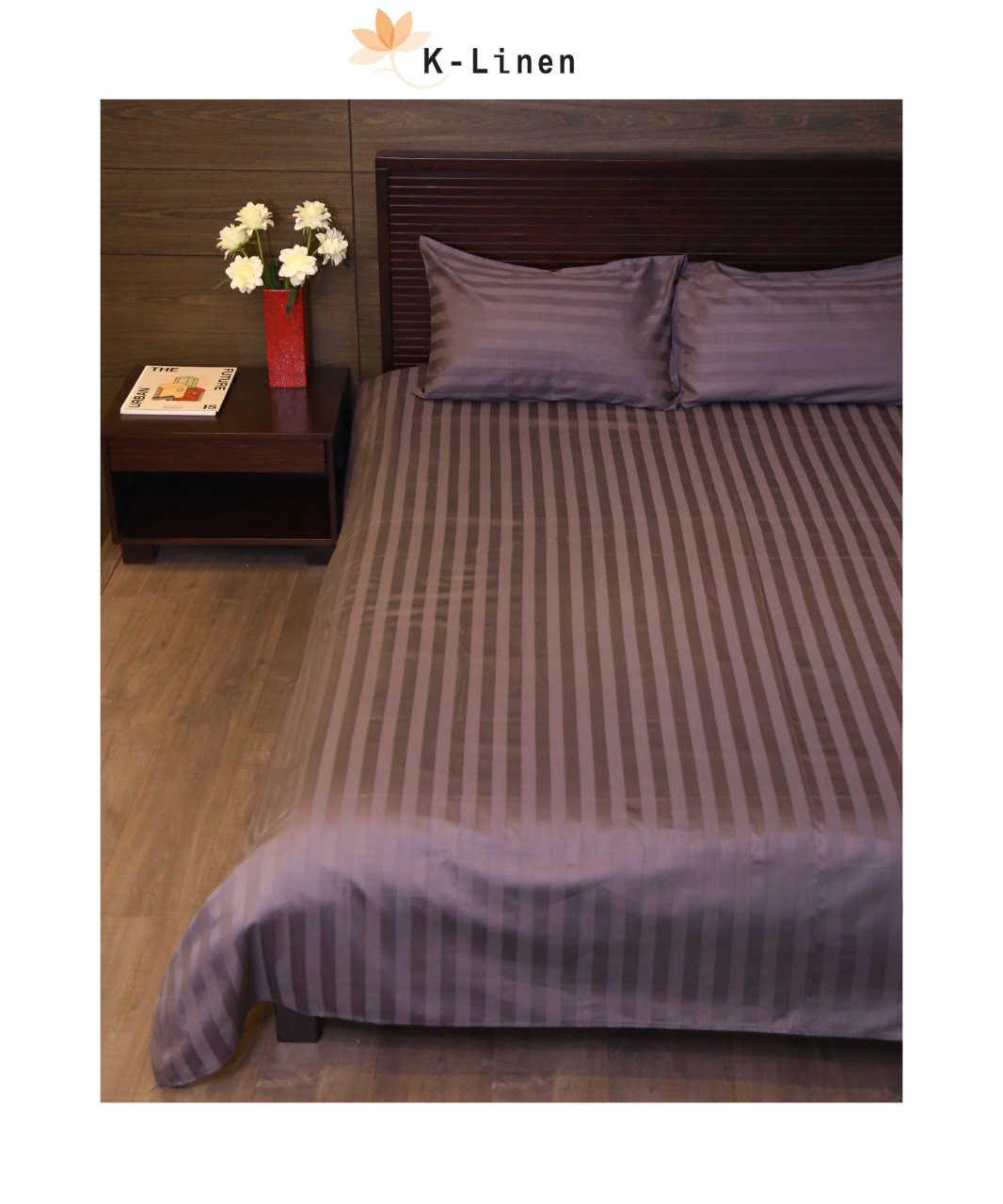 Grey Satin Stripe Bed Sheet Set