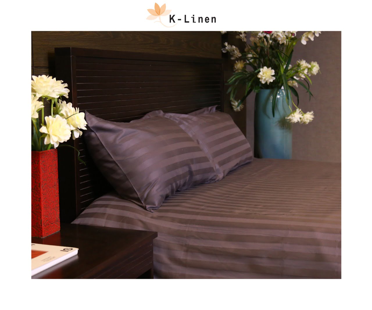 Grey Satin Stripe Bed Sheet Set