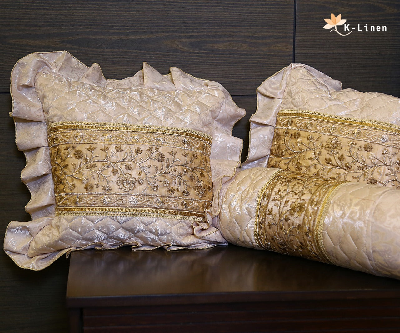 Classic Embroidered Bridal Set - Golden & Beige