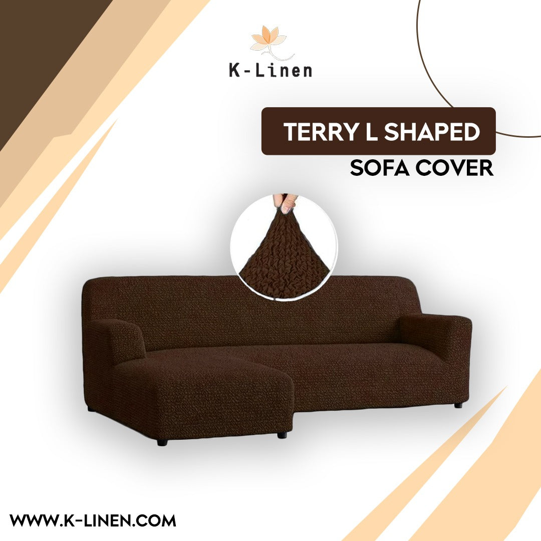 L Shape Terry Sofa Cover - Brown