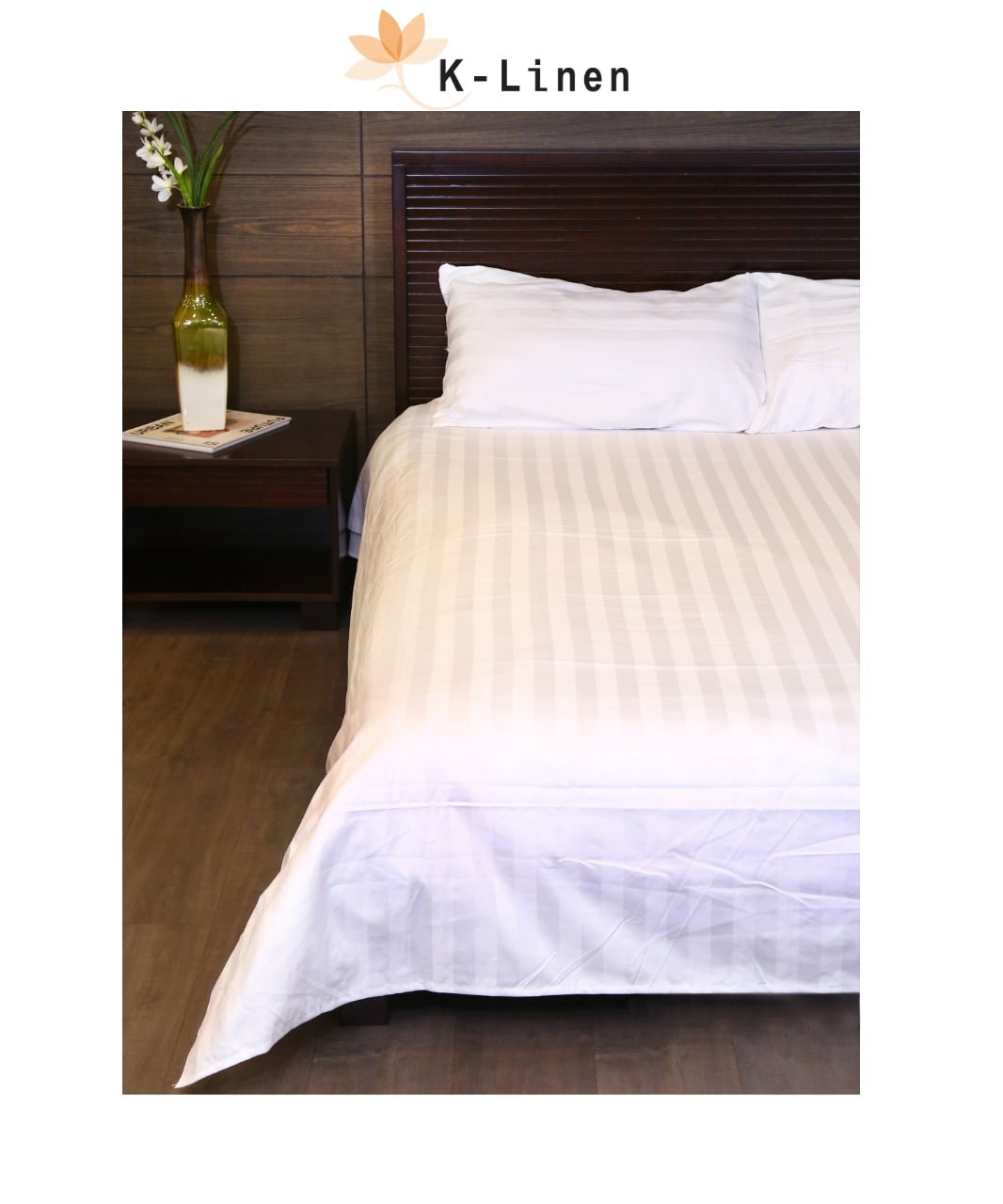 Luxury White Satin Stripes Bed Sheet Set