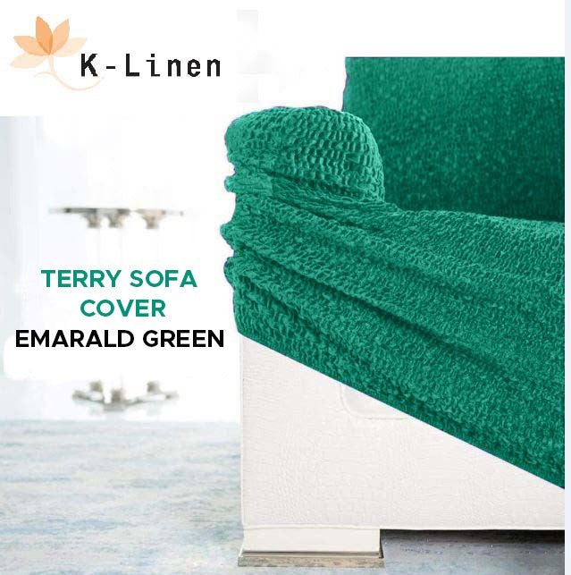 Premium Terry Sofa Cover - Emarald Green