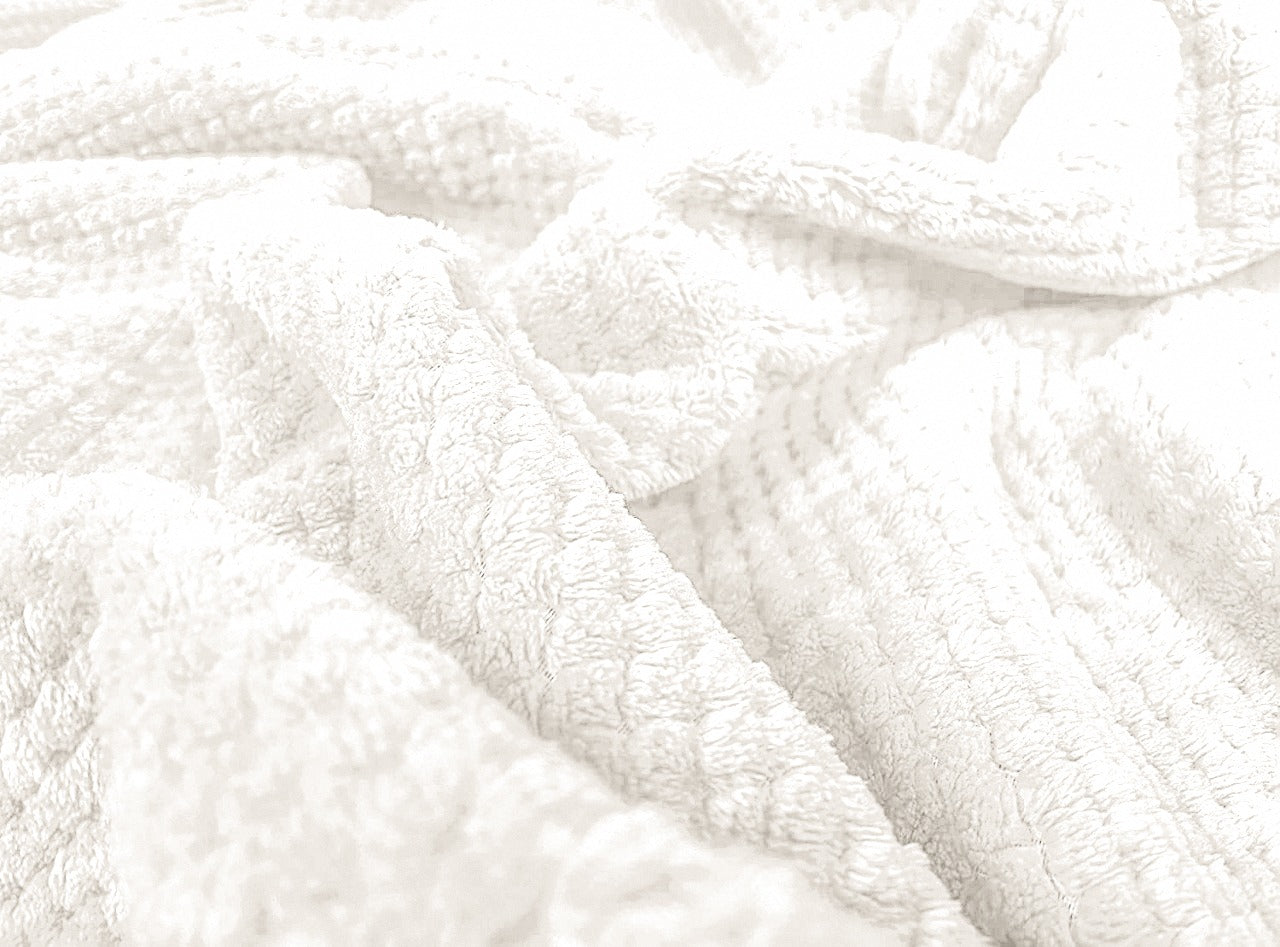Waffle Fleece Blanket / Bed Spread - Creamy White