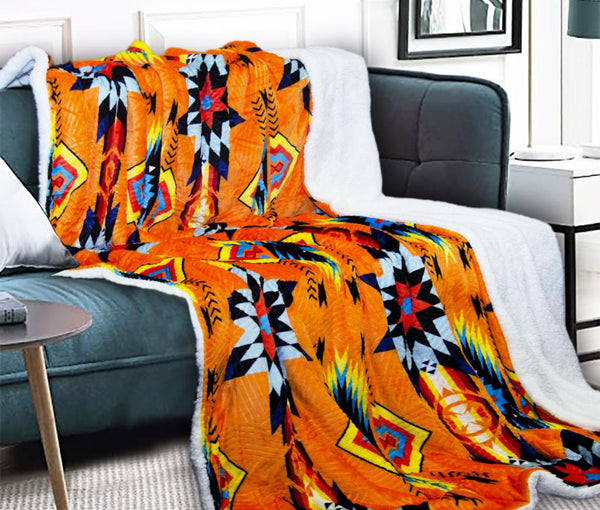 Sherpa Fleece Blanket / Bed Spread - Orange Printed