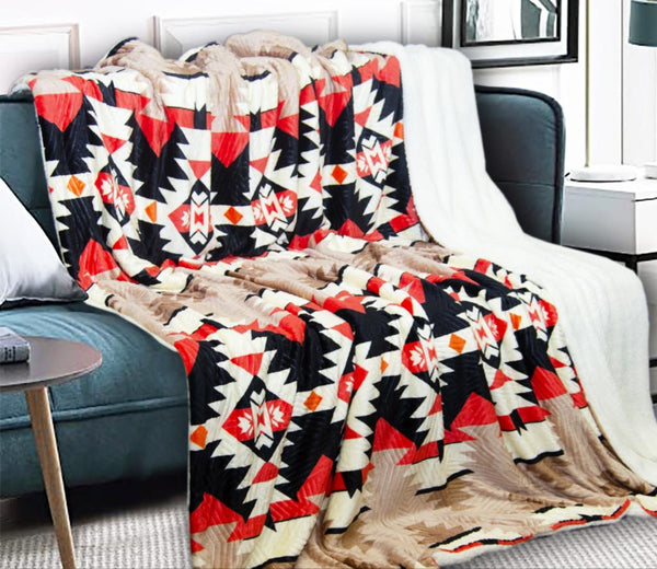 Sherpa Fleece Blanket / Bed Spread - Red & Black Printed