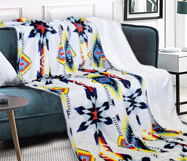 Sherpa Fleece Blanket / Bed Spread - White Printed