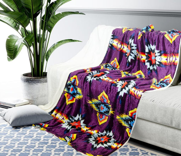 Sherpa Fleece Blanket / Bed Spread - Purple Printed