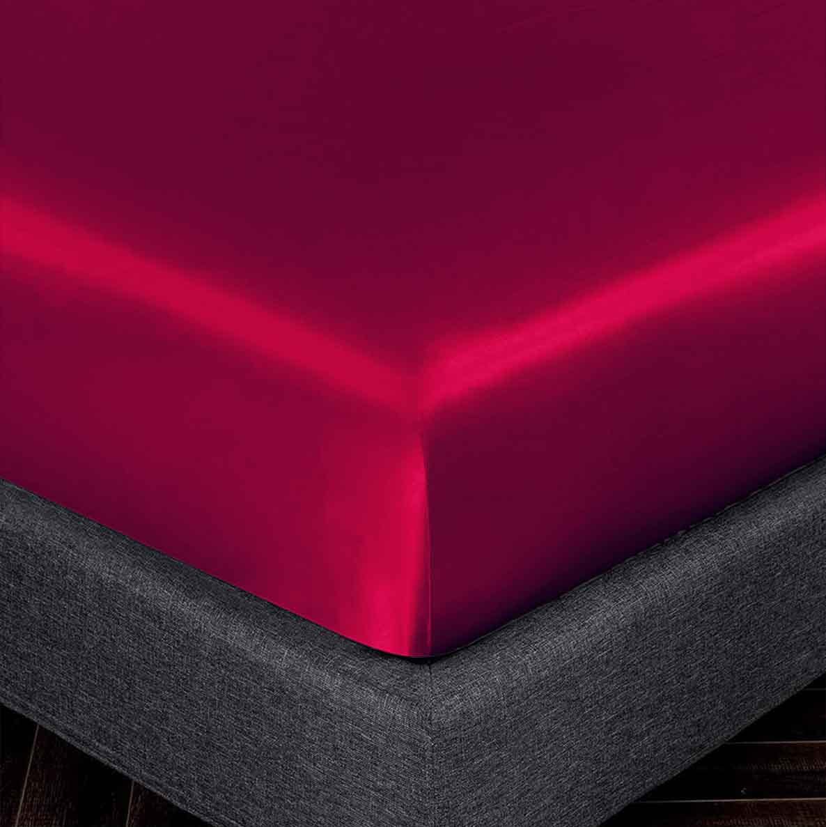 Satin Silk Fitted Sheet - Crimson Maroon