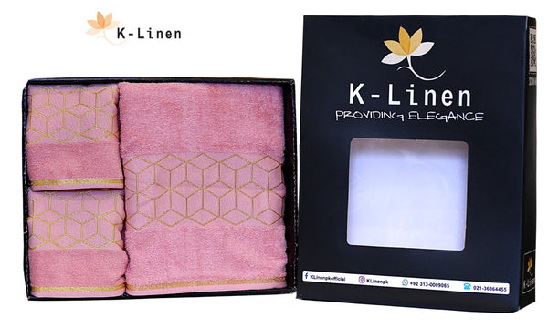 Premium Bridal Towel Set - Pink 3 Pcs