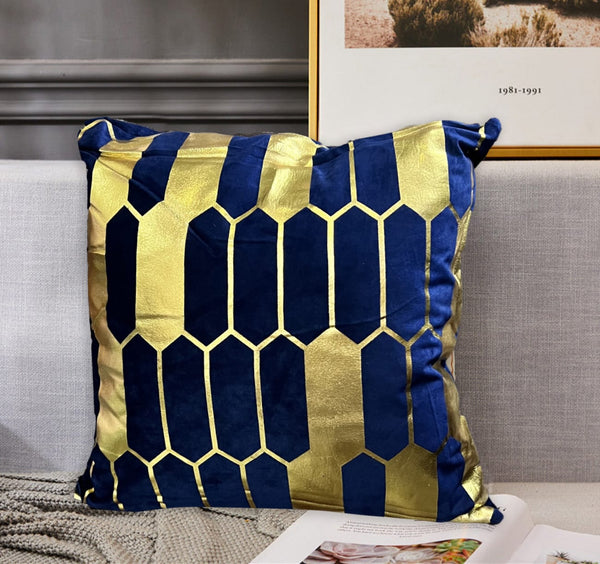 Velvet Premium Cushion Cover - Blue & Golden