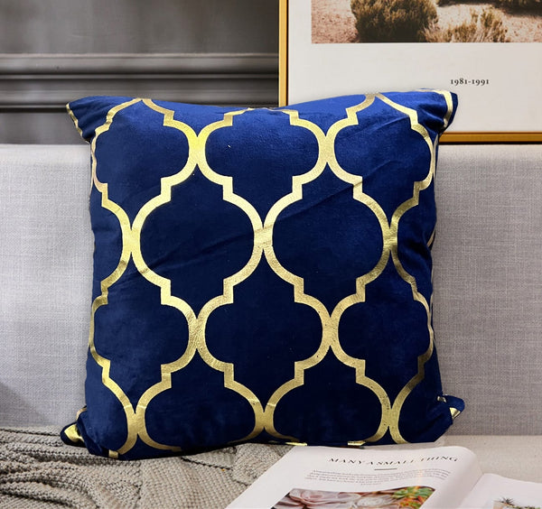 Velvet Premium Cushion Cover - Blue & Golden